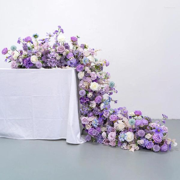 Декоративные цветы Фиолетовый длинный цветочный ряд Искусственные для свадебного украшения Стол Диван Декор Цветочная арка Композиция Показать