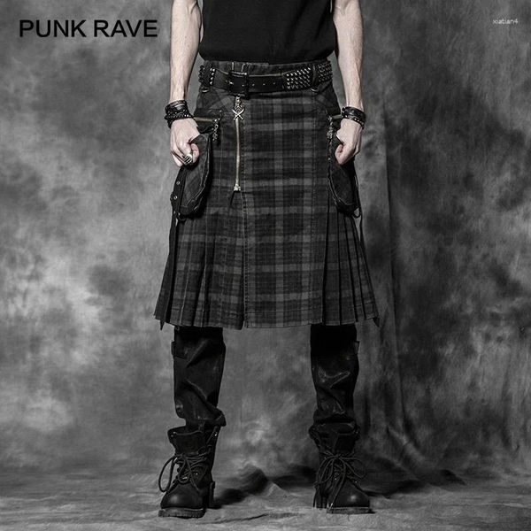 Herren-Shorts, PUNK RAVE-Hosen, modische Herren-Hosen, Cargo-Persönlichkeit, schottische Kilts, Karomuster, lange Halbröcke