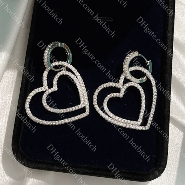 Brincos de amor requintados de alta qualidade designer brincos de diamante para mulheres senhoras clássico bling bling jóias aniversário jóias presente com caixa atacado