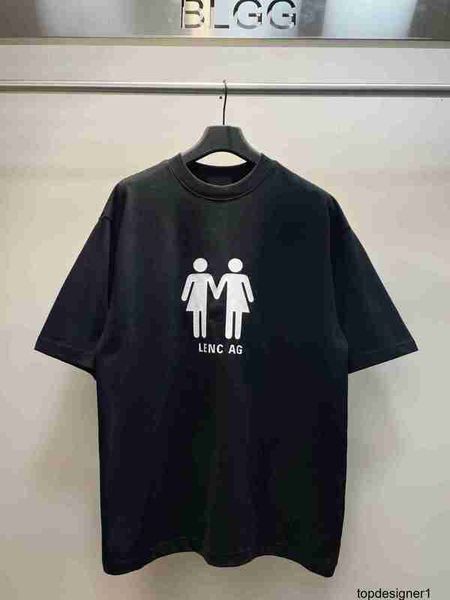 Tasarımcı Yüksek Versiyon Paris B Ailesi Çift Portre Ulusal Bayrak Baskılı Kısa Kollu T-Shirt Özel Dokuma ve Boyalı 320g Kumaş Hem Erkekler ve Kadınlar L7NY