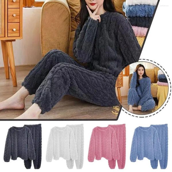 Cobertores outono inverno quente flanela feminino pijamas define grosso coral veludo manga longa sólida pijamas homewear cobertor