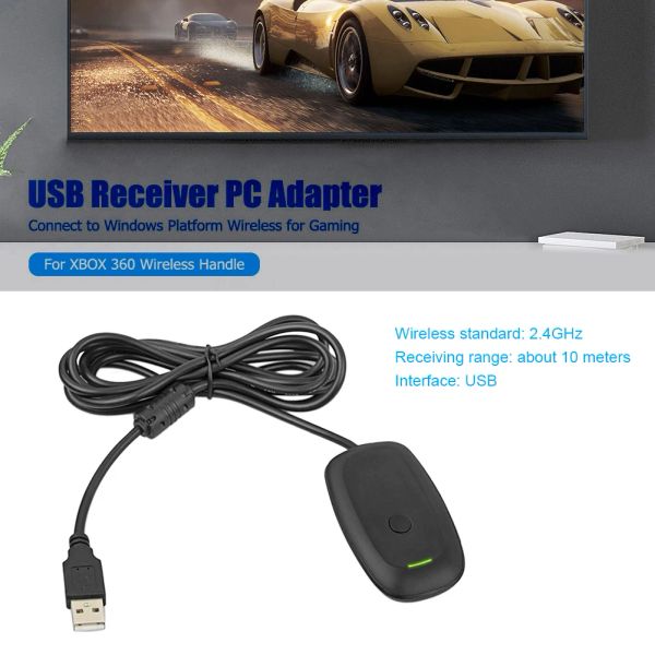 Adaptador receptor de jogos sem fio controlador usb adaptador suporte windows xp/vista sistema gamepad sem fio para xbox 360 alça sem fio