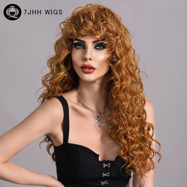 Perucas 7jhh perucas longas perucas de cabelo encaracolado com franja wig loira para mulheres negras perucas sintéticas naturais Cabelo de calor