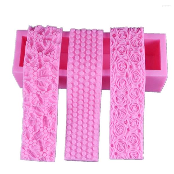 Stampi da forno 3 stampi in silicone per toast stile rose ape nido d'ape nido sapone fatto a mano toast fai da te scatola rettangolare