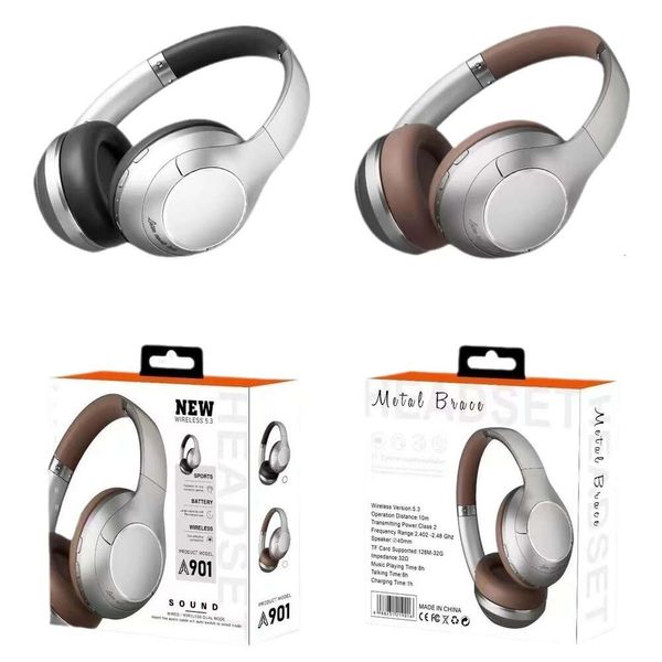 Novo 901bt criativo fm sem fio headworn fones de ouvido bluetooth com metal jateamento folha decorativa