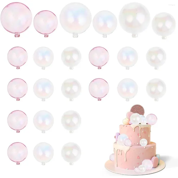 Fontes de festa 24 peças decorações coloridas de bolhas bola cupcake inserção topper decoração diy para aniversário de casamento chá de bebê aniversário