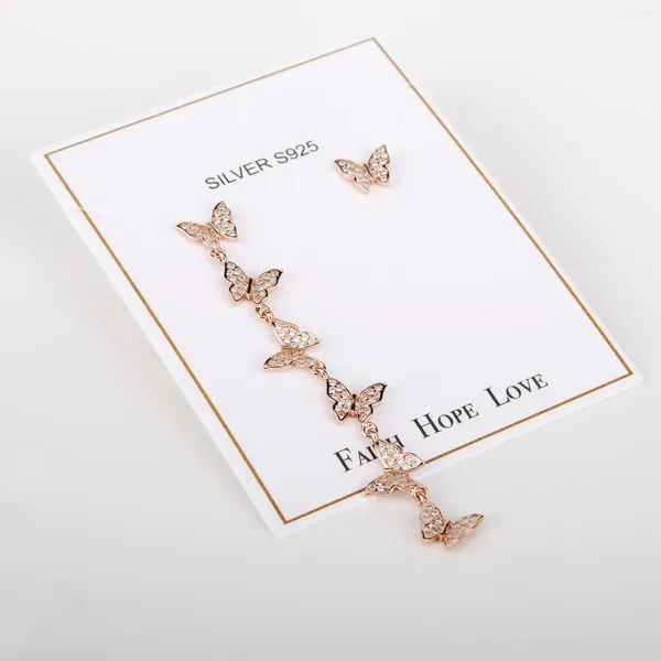 Orecchini pendenti in argento sterling 925 stile AB placcato oro rosa scintillante ciondolo a forma di farfalla orecchino a goccia gioielli per le donne