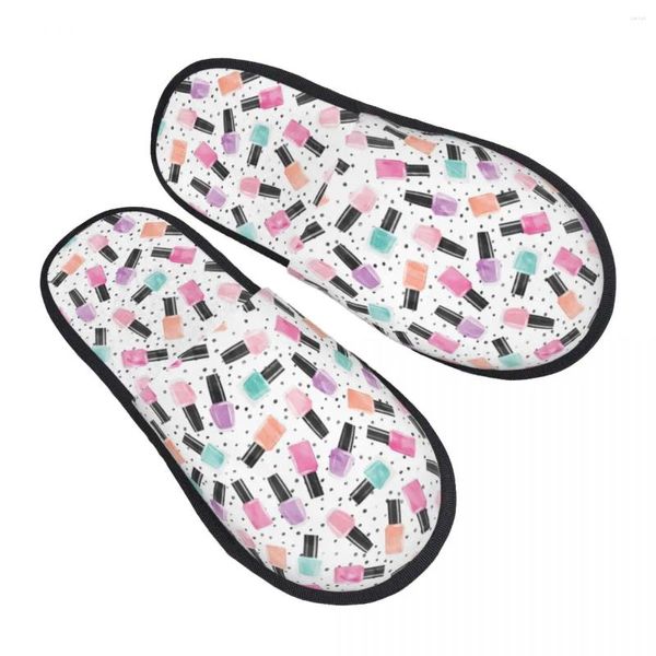 Chinelos Nail Polish Polka Dots Guest para Spa Mulheres Impressão Personalizada Manicure Art House Slipper