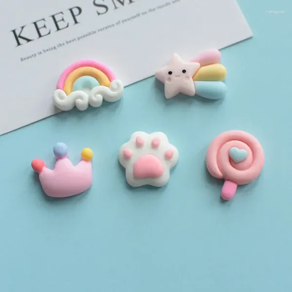 Estatuetas decorativas 10 peças de resina fofa arco-íris pirulito coroa estrelas urso colorido acessórios de meninas kawaii enfeites adoráveis