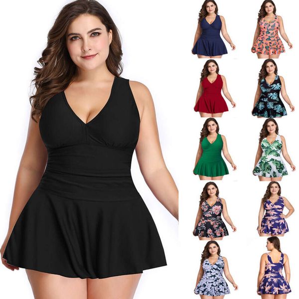 Plus size para mulheres europa e estilo americano impressão roupa de banho capa barriga conservador saia estilo separado swimmit quadrado calções de banho