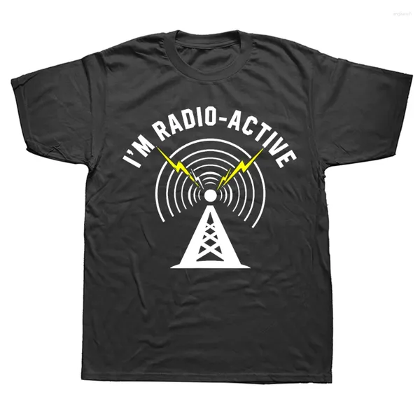 Camisetas masculinas Eu sou radioativo com torre engraçado ham radio camisetas em torno do pescoço de manga curta moda camiseta roupas casuais camisetas básicas