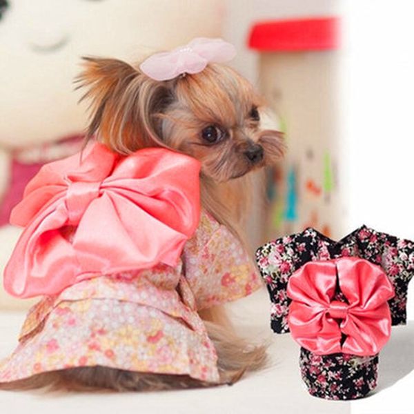 Roupas para animais de estimação requintado pequeno floral japonês quimono roupas para cães saia arco suprimentos para animais de estimação no atacado