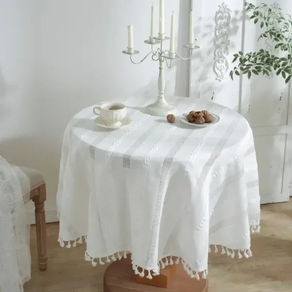 Pano de mesa americano oco para fora branco borla redonda toalha de mesa capa toalha casa decoração do casamento mapas