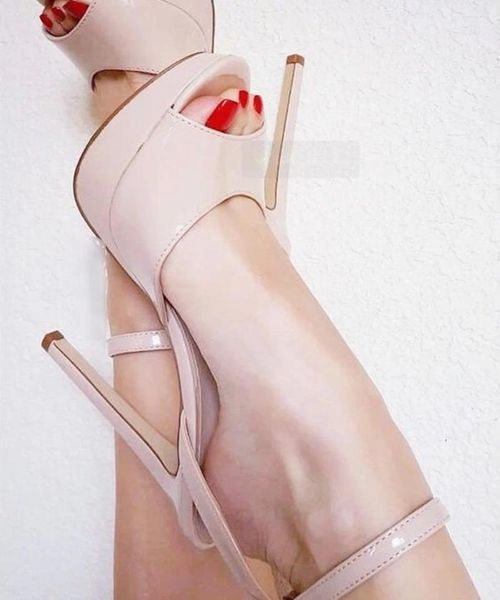 Elbise ayakkabıları choudory çıplak siyah patent deri açık ayak parmağı platform stiletto topuklu slingback toka kayış ziyafeti pompalar sığ