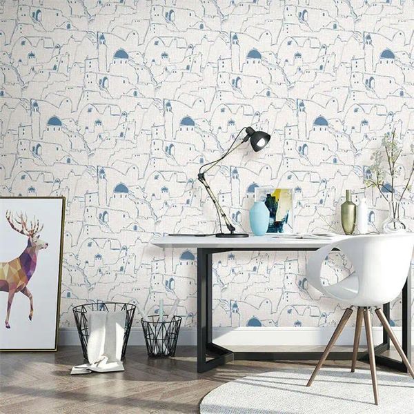 Wallpapers azul branco fantasia castelo papel de parede para desenhos animados crianças bebê quarto pano de fundo mural quarto das crianças papel de parede