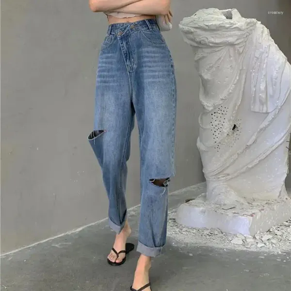 Frauen Jeans Echt S Von 2024 Modische Koreanische Stil Zerrissene Hosen Lose Beiläufige Dünne Harem Hosen Für Frauen Trendy