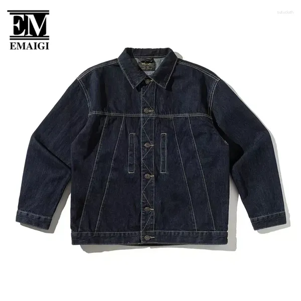 Erkek Ceketler Erkek Japon Sokak Giyim Amikaki Retro Moda Gevşek Kırık Denim Ceket Şehri Vintage Jeans Ceket Kovboy Dış Giyim