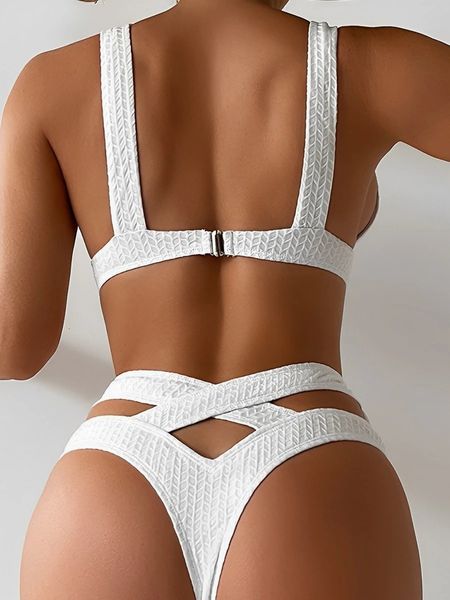 Biquíni branco impresso maiô feminino sexy cintura alta banho feminino banhistas natação terno beachwear 240402