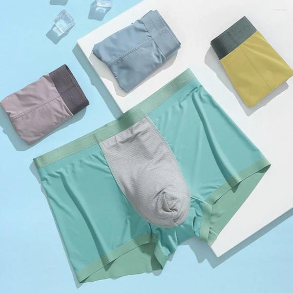 Unterhosen für Männer, doppelseitig, kontrastierend, schmal, Eisseide, mittlere Taille, Shorts, Boxershorts, Slip, Höschen, Dessous, Heimunterwäsche, männliche Boxer