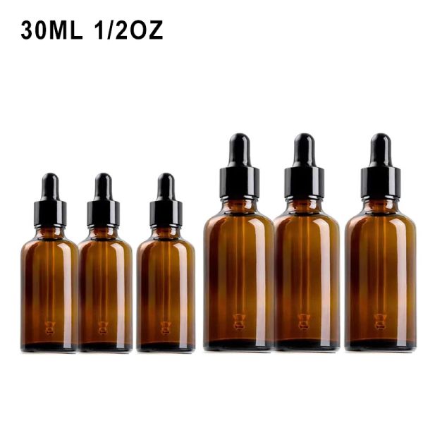 Flaschen 14/28pcs 30 ml Tropfen leere Tropfenflaschen ätherische Ölglas Aromatherapie Flüssigkeit Braune Massage Pipette Flasche nachfüllbar 1/2oz