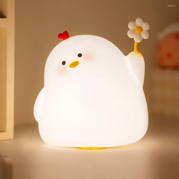 Luzes noturnas led frango luz silicone lâmpada recarregável dos desenhos animados crianças bebê sono quarto decoração de casa presente