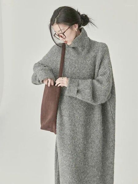Freizeitkleider Damen Herbst Winter Rollkragen Lange Strickpullover Kleid Vintage Chunky Gerade Maxi Pullover Pullover 2024