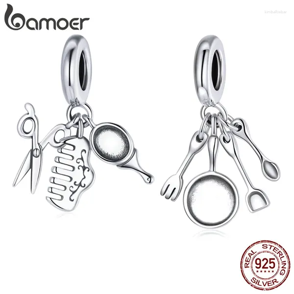 Pietre preziose sciolte Bamoer 925 Sterling Silver Forbici Pettine Specchio Strumenti di bellezza Utensili da cucina Set Forchetta Pan Ciondolo con ciondolo per braccialetto