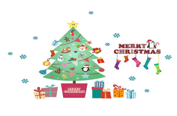 Рождественские наклейки на стену, декор для дома, рождественская елка для детской комнаты, украшение для спальни, подарок Санта-Клауса, плакат, настенная роспись обоев, наклейки на стены7613772