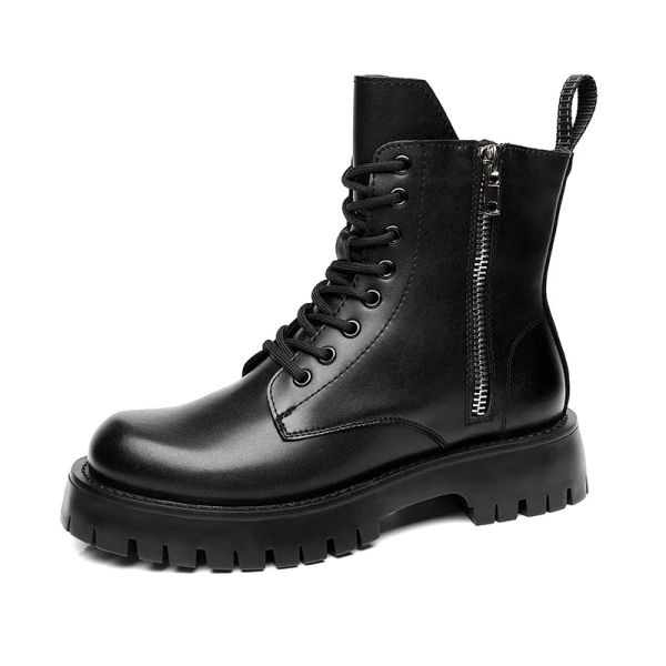 Botas aumentam botas de altura para homens genuínos botas de couro com zíper de zíper tênis outono de inverno mans boots sapatos de botas