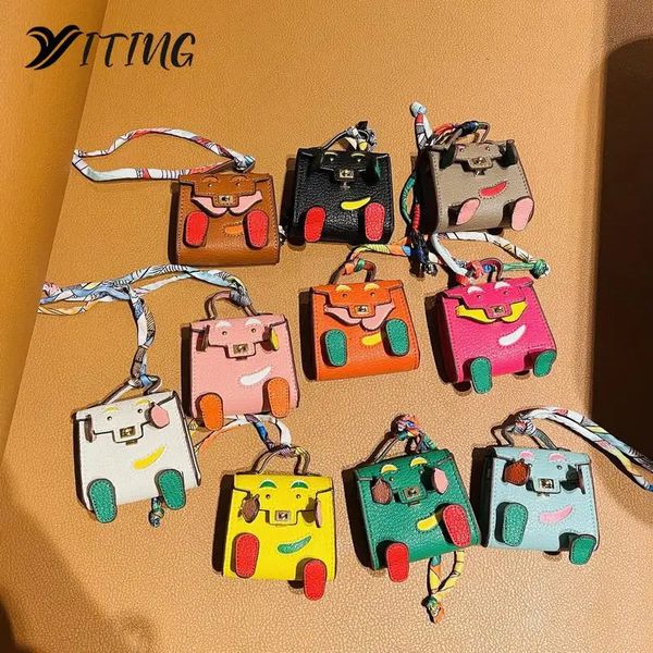 Handmade Mini Tiny PU Couro Bolsa Decoração Pingente Saco Fone de Ouvido Caso Trendy Chave Charme Miniatura Bolsa Suporte Remessa 240327