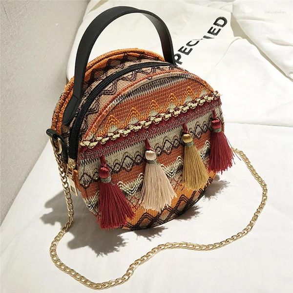 Bolsas de ombro Mulheres Mensageiro Bola xadrez do telefone celular Bolso feminino Bohemian Tansel circular geométrico PU Couro duro