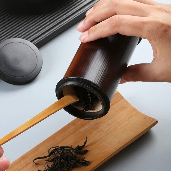Conjuntos de chá criativo artesanal velho carvão bambu portátil jarra de chá selada caixa cerimônia presente utensílios