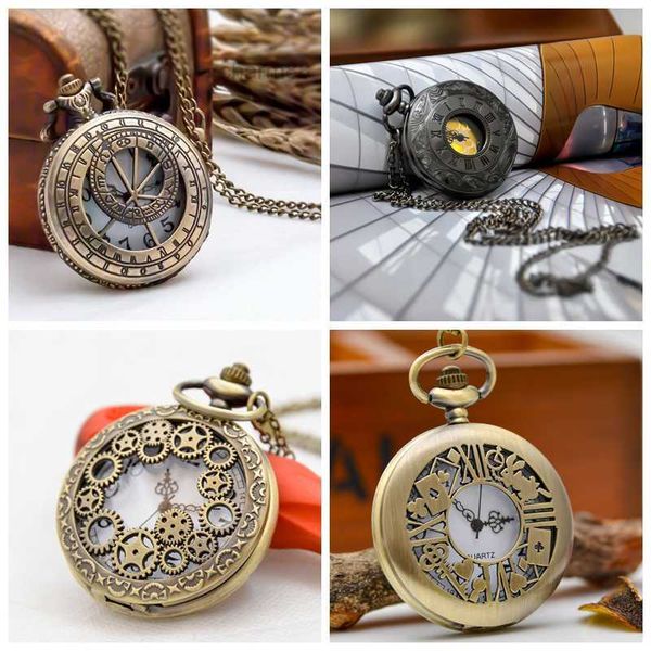 4 stil yeni 47mm antika oyulmuş tekerlek kuvars cep saat kolye kolye vintage mücevher moda saat Kore sürümü kazak zinciri saat