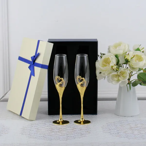 Bicchieri da vino Matrimonio Cristallo Champagne Supporto in metallo dorato Flauti Calice Amanti delle feste Regali di San Valentino 200 ml 1 pz/set