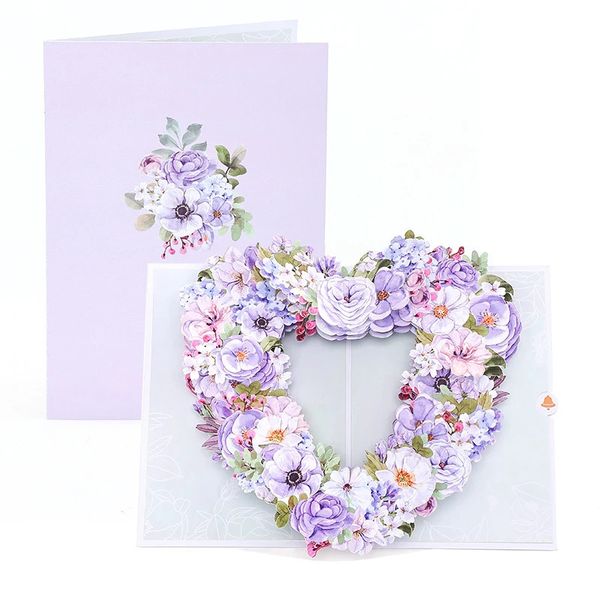 Biglietti d'auguri con fiori di viola Regali per amore Bellissimo biglietto d'auguri floreale con busta Biglietto di San Valentino Regali di compleanno 240323