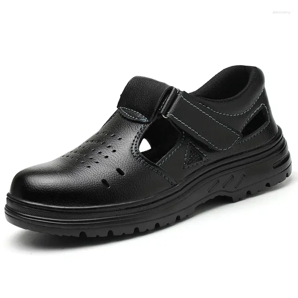 Botas masculinas casuais sapatos de segurança verão couro vaca sandálias de trabalho aço toe cobre segurança canteiro de obras calçados masculinos
