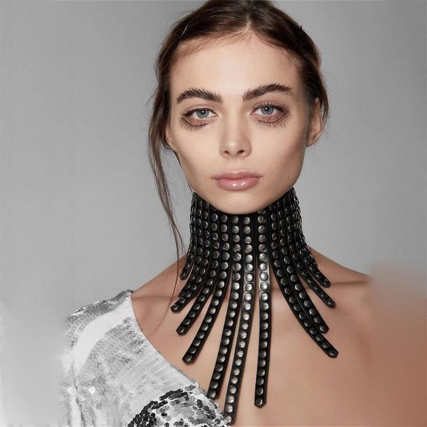 Halsketten Sexy Oring-Halsband, schwarz, verstellbar, Leder, Punk, Metall, Damen-Halsband, Kitty-Kragen, unterwürfige Halsketten, Fetisch, Sklave, Valentinstag