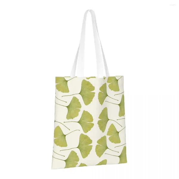 Alışveriş çantaları yeşil ginko, yeniden kullanılabilir bakkal katlanır kotlar yıkanabilir hafif sağlam polyester hediyesi
