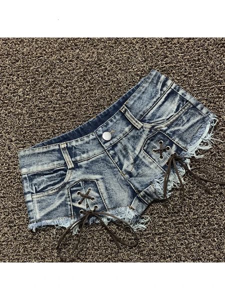 Frauen hellblau Denim Shorts Y2K Schnürmini kurze Hosen Harajuku Vintage Low Taille Shorts Jeans 2000er Jahre Trashy Clothes Sommer 240412