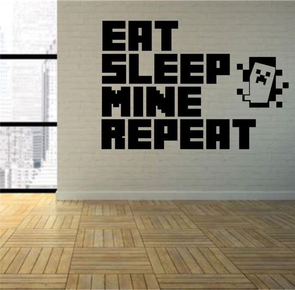 „Eat Sleep Mine Repeat“-Wandkunst-Vinylaufkleber, Spielzimmer-Grafik-Transfer-Kunst-Dekor, Jungenzimmer-Aufkleber, Aufkleber 2617112