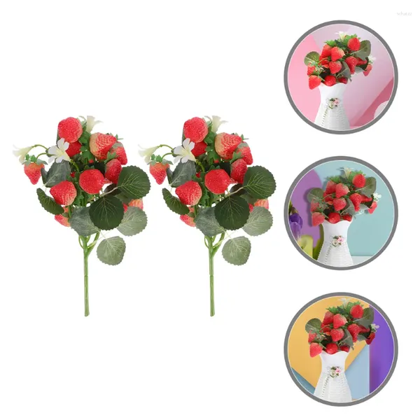 Decorazione per feste 2 PC Simulazione di simulazione Strawberry Bouquet Ornamento floreale Fruits Decor Plant Desta PVC Forniture per scrivania per la casa piccoli vasi piccoli vasi