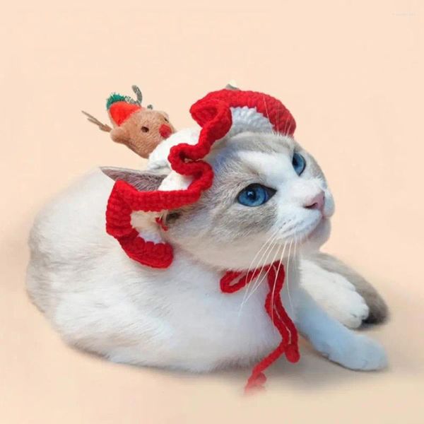 Cão vestuário quente chapéu para animais de estimação elegante lã artesanal malha gato chapéus de natal aconchegante design de árvore de natal inverno vestir-se para o outono