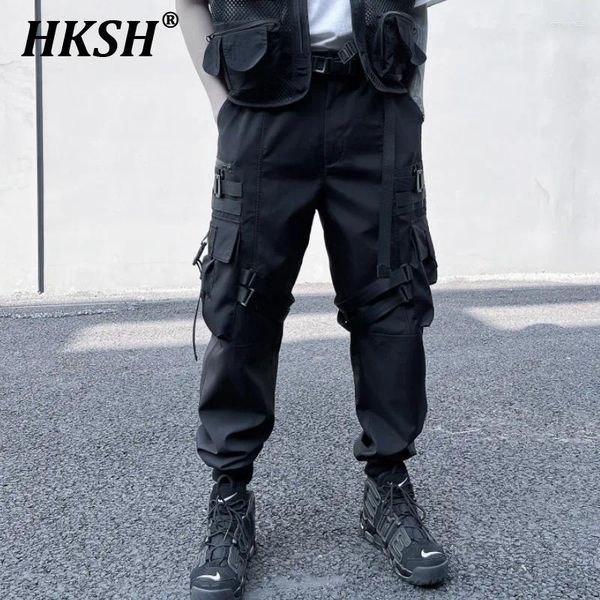 Calças masculinas hksh primavera funcional escuro carga safari estilo moda solta leggings tridimensionais bolsos chiques macacões hk0707