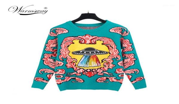 WholeWomen Nuovi maglioni caldi vintage UFO Clouds Pullover jacquard inverno autunno lavorato a maglia retrò top larghi blusas WS2473954903