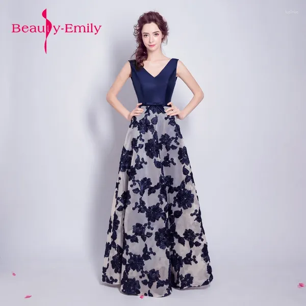 Abiti da festa Beauty Emily Blue Evening 2024 Vestido De Festa Scollo a V Abiti da ballo Ricamo Fiore Abito formale da donna