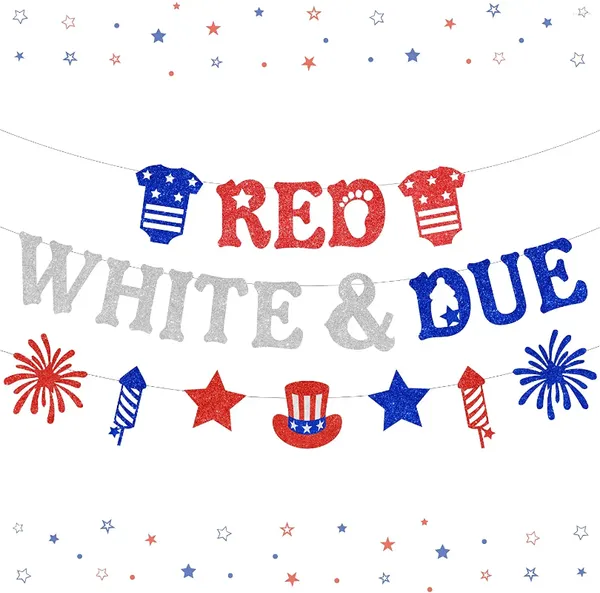 Decoração de festa 4 de julho decorações de chá de bebê vermelho branco e azul banner bunting guirlanda dia da independência EUA