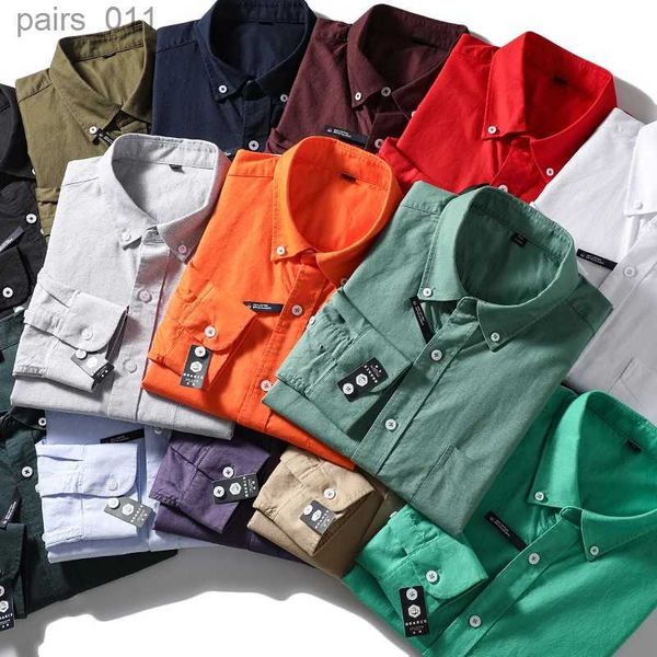 Camisas casuais masculinas Mes Fashion Business Wedding Work Leisure Color Solid All Cotton Lavado Oxford Textile Korean Version Multi-Color Classic Shirt 240402