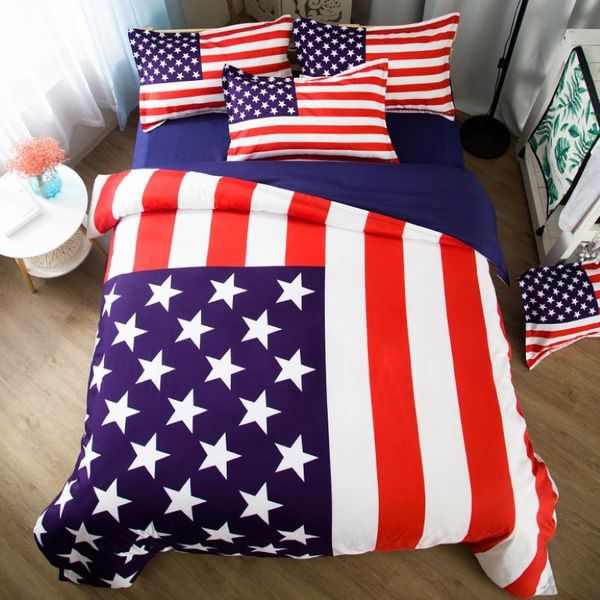 Kral Boyut Amerikan Bayrak Yatak Seti Tek Çift Tam ABD Yatak Sayfası Yorgan Kapağı Yastık Kasosu 3 4pcs Ev Dekoru 5272D