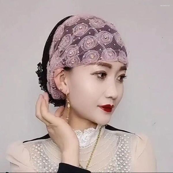 Lenços respirável turbante chapéus moda rosa elegante lenço muçulmano verão beanie chapéu mulheres