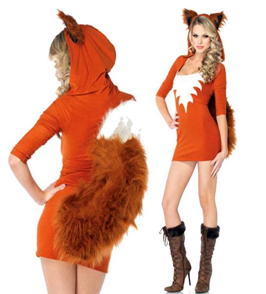 Рождественско-зимний тематический костюм из искусственного меха, униформа животных, Хэллоуин, плюшевые костюмы с белкой, оранжевый сексуальный карнавальный костюм для косплея, лиса, костюм 3749015